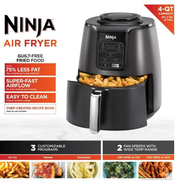 Wholesale-Ninja AF100 Air Fryer 1550 Watts 4 Qt - Black-Air Fryer-Electro Vision Inc