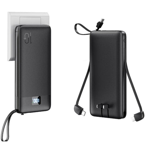 Wholesale-PB-107 – Power Bank 10,000mAh, Built-in Cables, USB-C Input/Output, USB-A, AC Wall Plug, LCD Display-Power Bank-Electro Vision Inc