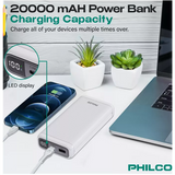 Wholesale-Philco PMA8224BK 20,000mAh Power Bank 22.5W PD Fast Charger, Portable External Battery-Electro Vision Inc