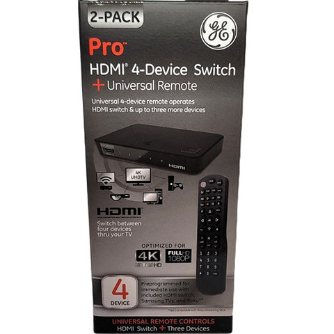 GE 46410 HDMI Switch with 4-Device Universal Remote Control -  4-Port