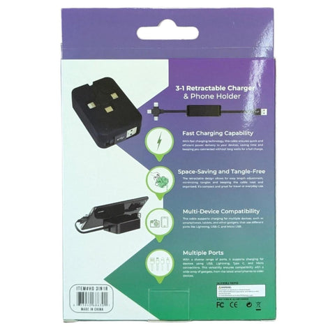 Wholesale-3-in-1 Retractable Charger and Holder for Phone-Phone Charger-Electro Vision Inc