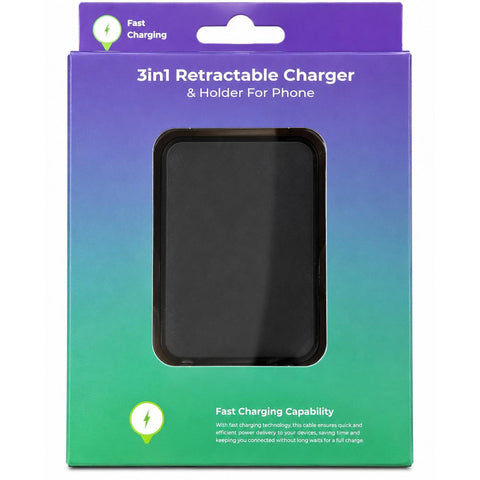 Wholesale-3-in-1 Retractable Charger and Holder for Phone-Phone Charger-Electro Vision Inc