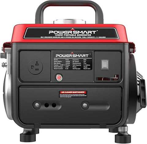 PowerSmart 1200W Gas Fuel Generator Portable Inverter for Camping Outdoor, Low Noise with AC Outlet