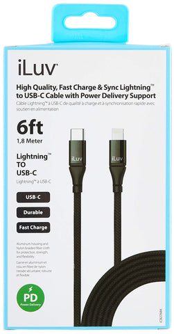 iLuv ICB276BK Fast Charging USB-C to Lightning Cable - 6ft