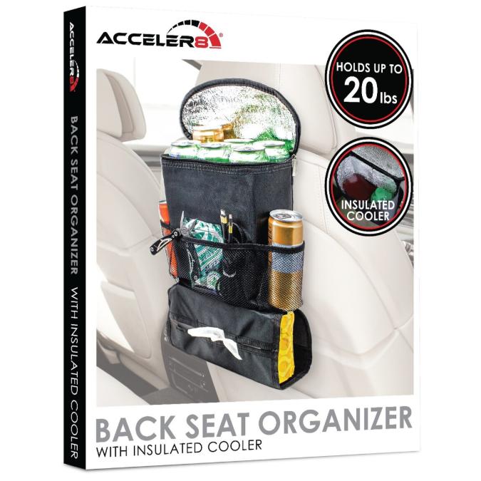 Wholesale-Accelr8 E403B Backseat Car Organizer with Cooler - Black-Car Organizer-Electro Vision Inc