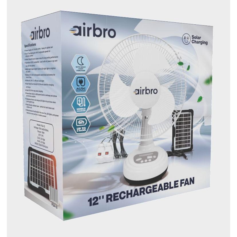 Wholesale-Airbro FSA-12 12-Inch Rechargeable Fan – Bluetooth & Solar Charging-Electro Vision Inc