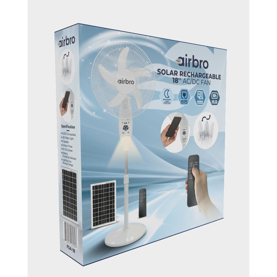 Wholesale-Airbro FSA-18 18-Inch Solar Rechargeable AC/DC Fan – Bluetooth & Dual Power-Electro Vision Inc