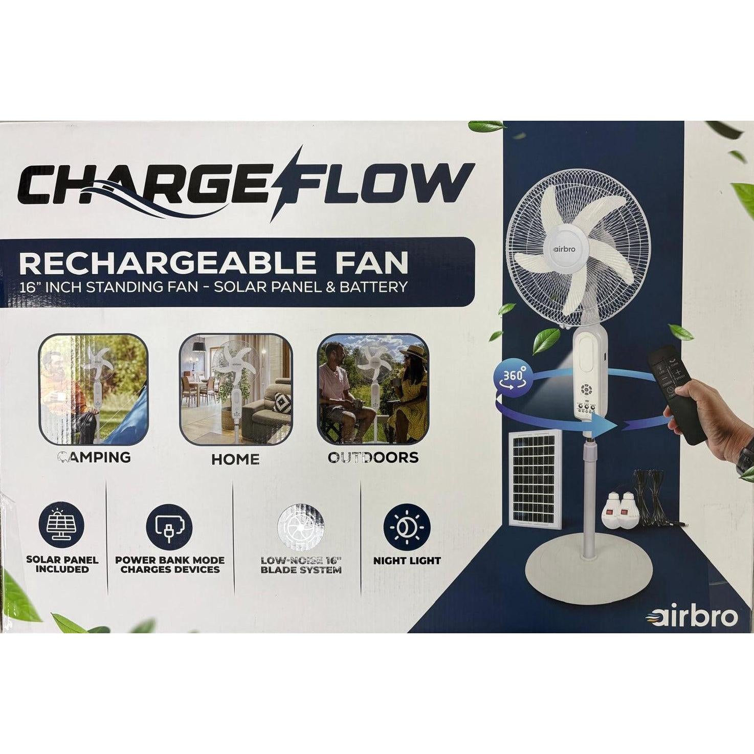 Wholesale-Airbro FSA160 Rechargeable Fan with Solar Panel 16"-Rechargeable Fan-Electro Vision Inc