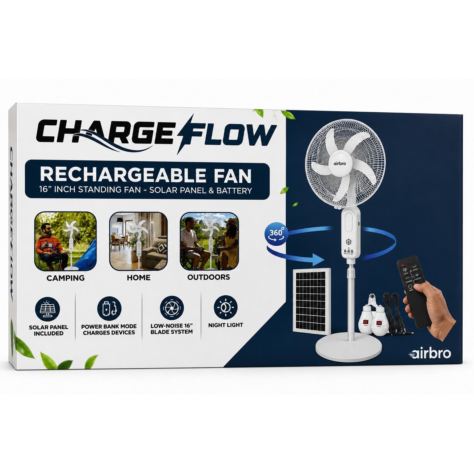 Wholesale-Airbro FSA160 Rechargeable Fan with Solar Panel 16"-Rechargeable Fan-Electro Vision Inc