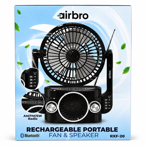 Wholesale-Airbro RXF-20 Rechargeable Portable Fan & Bluetooth Speaker - 5"-Speaker Fan-Electro Vision Inc