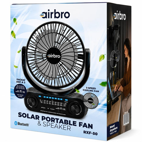 Wholesale-Airbro RXF-50 Solar Portable Fan & Bluetooth Speaker with FM/AM - 7"-Solar Fan-Electro Vision Inc