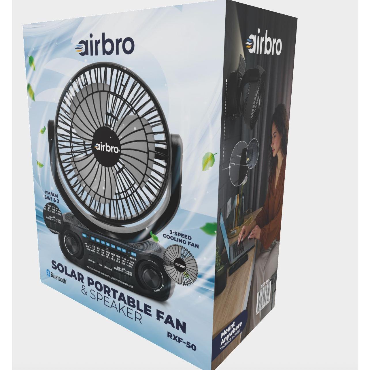 Wholesale-Airbro RXF-50 Solar Portable Fan & Bluetooth Speaker with FM/AM-Electro Vision Inc