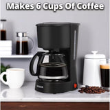 Wholesale-Aiwa WCF11007BLK Compact Coffee Maker, 6 Cup (22 oz), Reusable Filter, Coffee Scoop, Non-Stick Warming Plate - Black-Coffee Maker-Electro Vision Inc