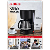 Wholesale-Aiwa WCF11007BLK Compact Coffee Maker, 6 Cup (22 oz), Reusable Filter, Coffee Scoop, Non-Stick Warming Plate - Black-Coffee Maker-Electro Vision Inc
