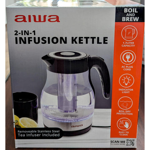 Wholesale-Aiwa WTK11002BLK 2-in-1 Infusion Tea Kettle - 1.7L-Electro Vision Inc
