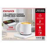 Wholesale-Aiwa WTK11013WHT Wireless Charging Pad and Coffee Mug Warmer 15W - White-Charging Pad-Electro Vision Inc
