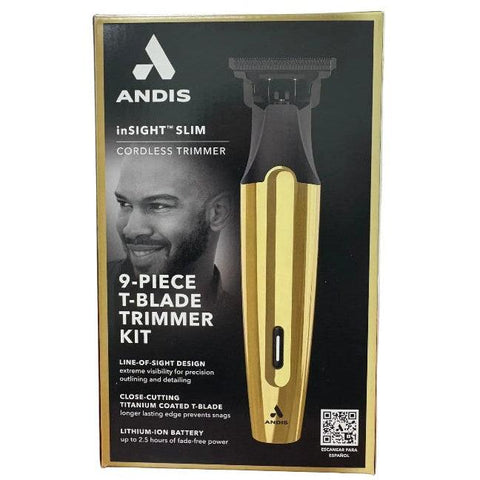 Wholesale-Andis 562442 inSIGHT Slim Cordless T Blade Trimmer, Lithium, 9-Piece Kit - Gold-Trimmer-Electro Vision Inc