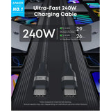Wholesale-Anker A82E2H12 USB-C to USB-C Cable (6FT, 240W, Upcycled-Braided)-USB Cable-Electro Vision Inc