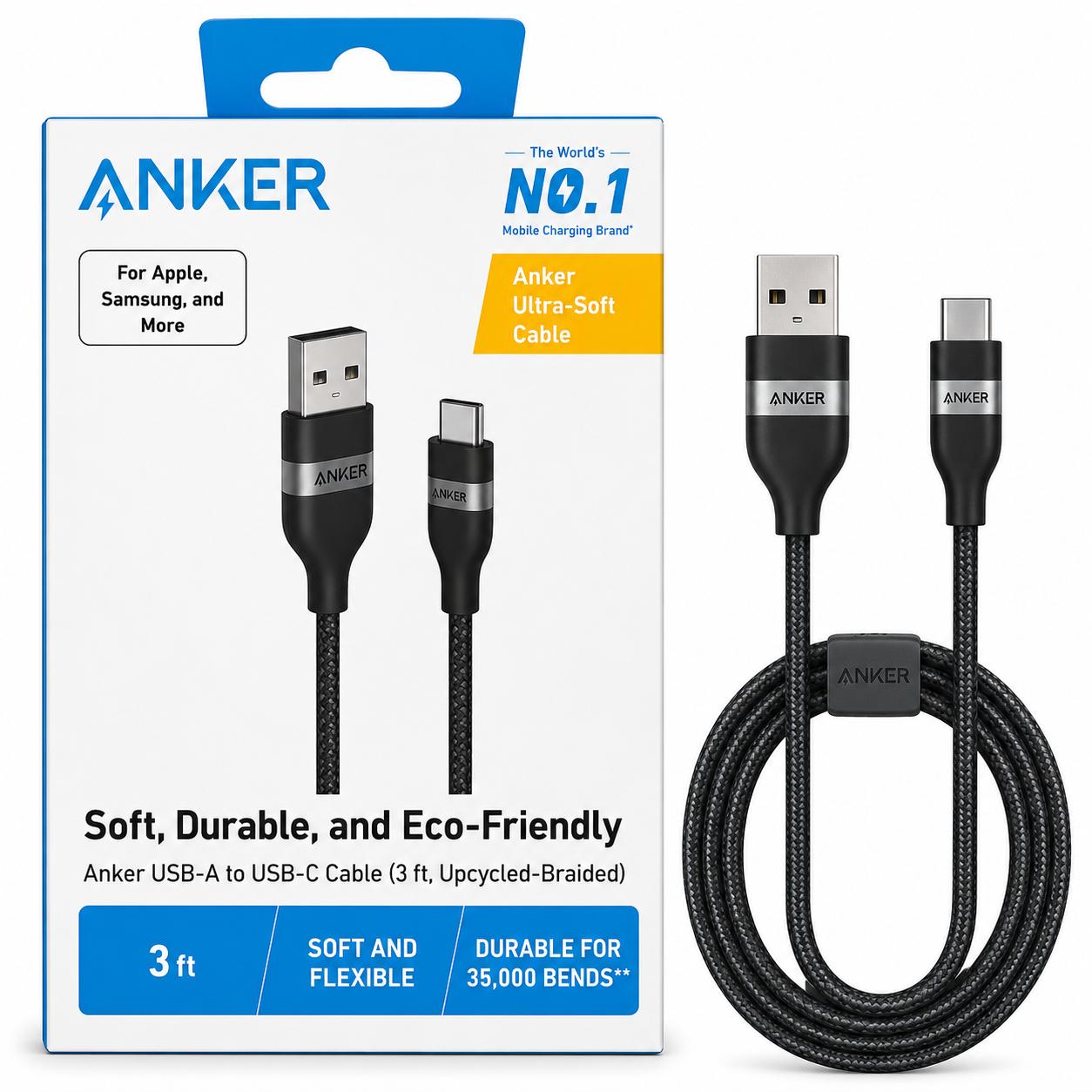 Wholesale-Anker A82G2011 USB-A TO USB-C Cable (3FT, PCR-Braided)-USB Cable-Electro Vision Inc