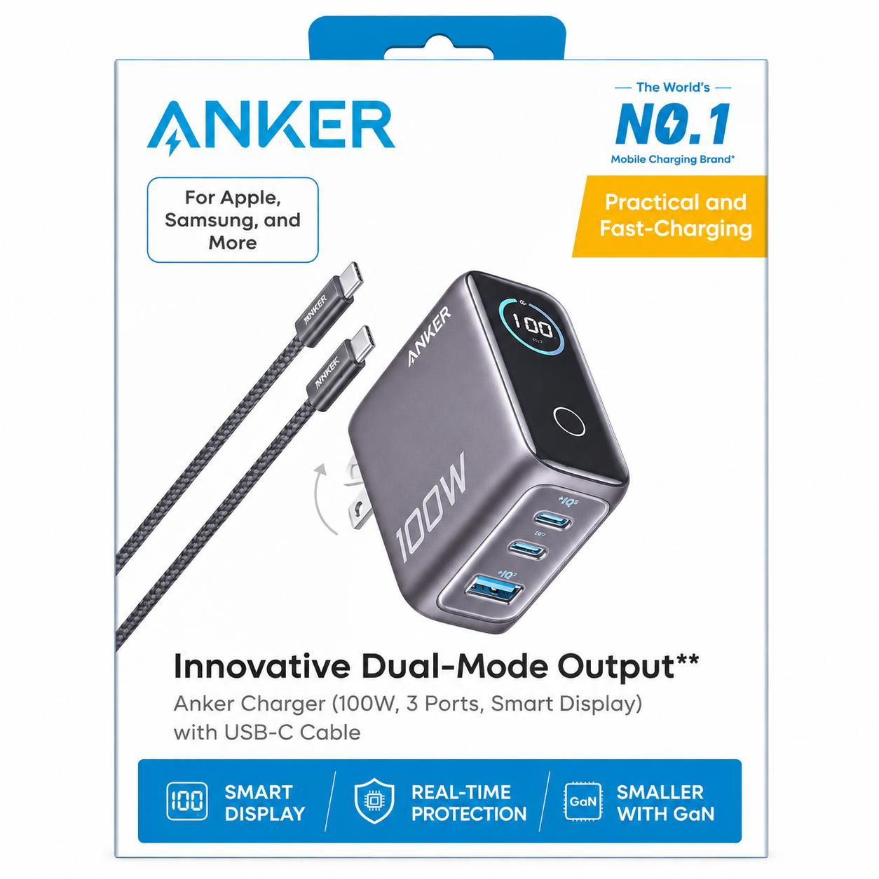 Wholesale-Anker B121BJC1 Charger (100W, 3 Port, Smart Display)-USB Wall Charger-Electro Vision Inc