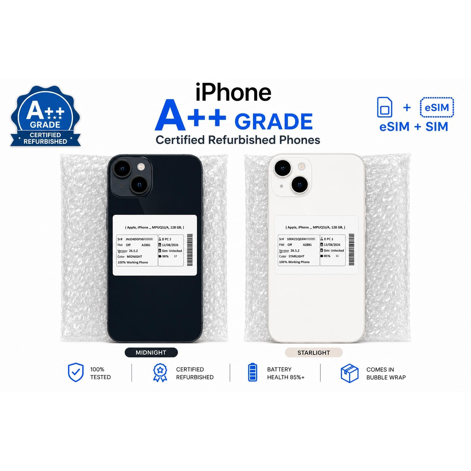 Wholesale-Apple iPhone 14 128GB - CERTIFIED REFURBISHED A++-Cellphone-Electro Vision Inc