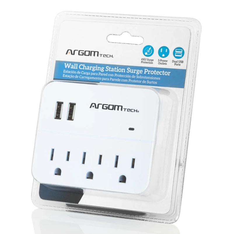 Wholesale-Argom 0266WT Power Outlet 3 Outlets & 2 USB Ports 110V Surge Protection-Surge Protector-Electro Vision Inc