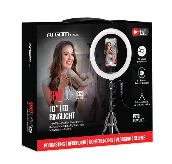 Wholesale-Argom LP-9320BK Spotlight Pro 9320 10" LED Ring Light with Full Tripod-Ring Light-Electro Vision Inc