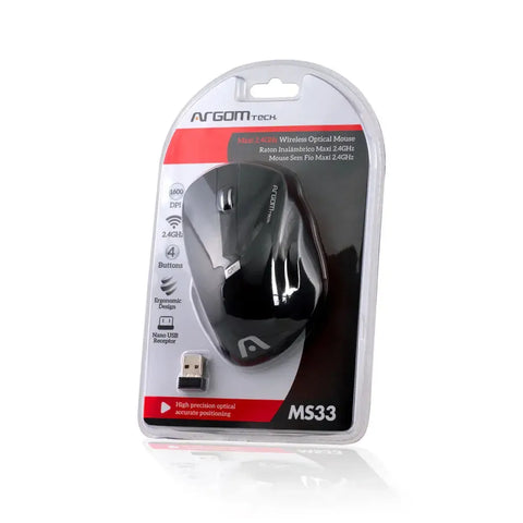 Wholesale-Argom MS-0033BK Maxi Wireless Optical Mouse 2.4GHz, 1600 DPI, Ergonomic Design-Wireless Mouse-Electro Vision Inc