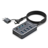 Wholesale-Argom UB-0190 Hub USB A=C to 4-Port USB 3.0 On/Off Switch 5GBPS W/2ft Cable-USB Hub-Electro Vision Inc