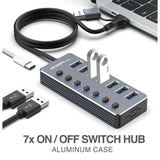 Wholesale-Argom UB-0191 Hub USB A=C to 7-Port USB 3.0 On/Off Switch 5GBPS W/2ft Cable-USB Ports-Electro Vision Inc