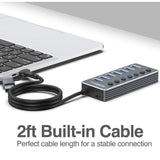 Wholesale-Argom UB-0191 Hub USB A=C to 7-Port USB 3.0 On/Off Switch 5GBPS W/2ft Cable-USB Ports-Electro Vision Inc