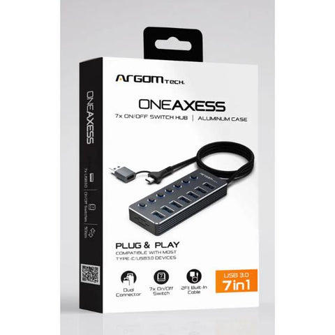 Wholesale-Argom UB-0191 Hub USB A=C to 7-Port USB 3.0 On/Off Switch 5GBPS W/2ft Cable-USB Ports-Electro Vision Inc
