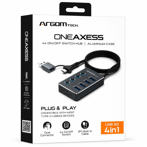 Wholesale-Argom UB-0191 Hub USB A=C to 7-Port USB 3.0 On/Off Switch 5GBPS W/2ft Cable-USB Ports-Electro Vision Inc