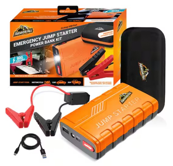 Wholesale-Armor AJS81003ORG Emergency Jump Starter Power Bank Kit, a USB-C Charging Cable, Jumper Cable & a 1800mAh Power Bank-Jump Starter-Electro Vision Inc