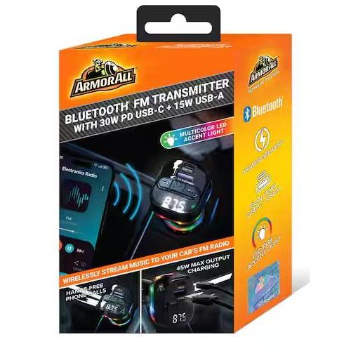 Wholesale-Armor All AHF91014BLK Dual Port FM Transmitter PD 30W/15W Car Charger-Car charger-Electro Vision Inc