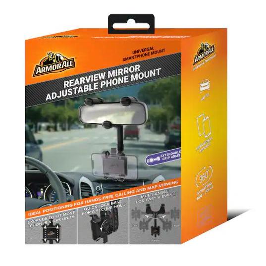 Wholesale-Armor All AMH3022BLK Rearview Mirror Adjustable Phone Mount 360 Degree - Black-Phone Mount-Electro Vision Inc