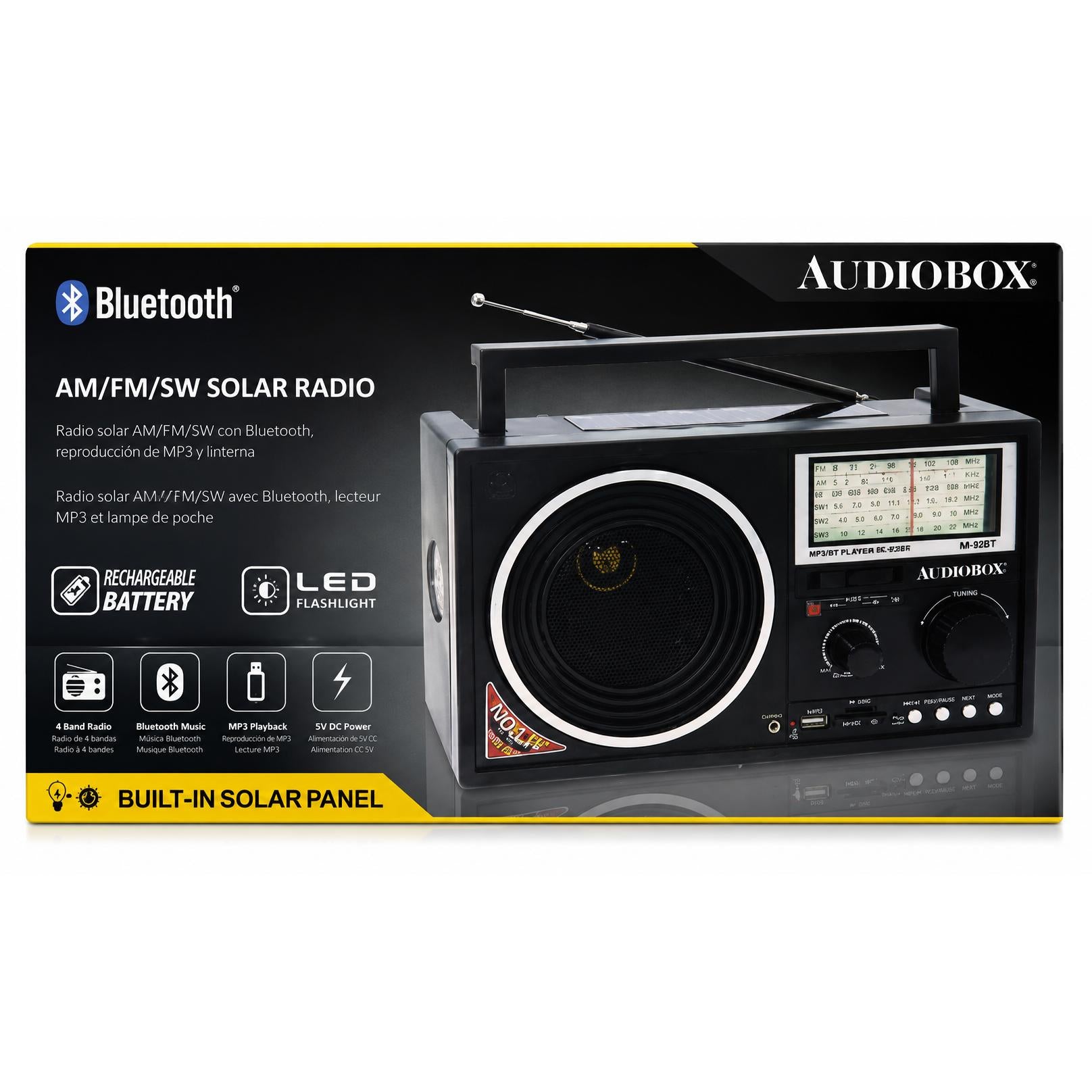 Wholesale-Audiobox RX-5BT Solar Radio 3 Band w/ Bluetooth-Radio-Electro Vision Inc