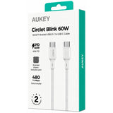 Wholesale-Aukey 60WCC Circlet Blink 60W 1.8M BRAIDED C-to-C Cable CB-DCC066 (C9 AUKEY A) - White-USB Cable-Electro Vision Inc