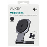Wholesale-Aukey LCMC211 MagSafe 2-in-1 Foldable Magnetic Wireless Charging Stand - Gray-Charging Stand-Electro Vision Inc
