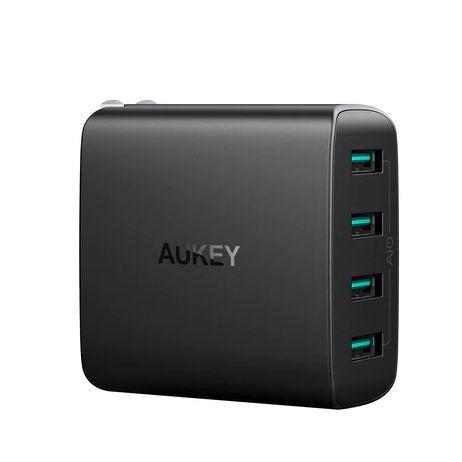 Wholesale-Aukey PAU48 USB Wall Charger 4 Ports with Foldable Plug-Charger-Electro Vision Inc
