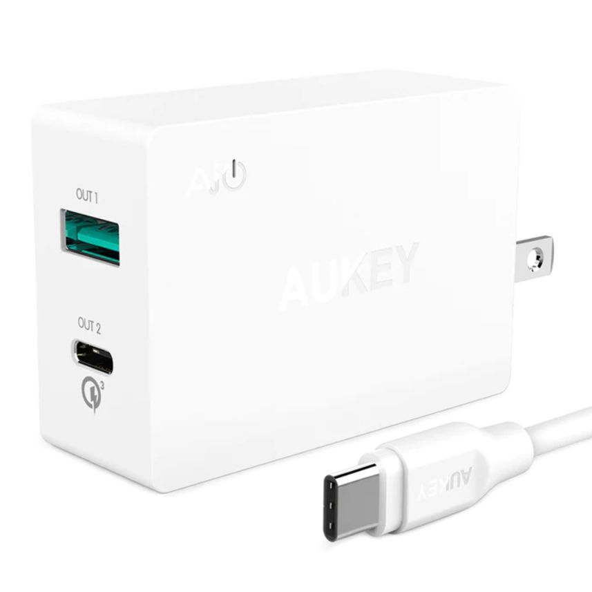 Wholesale-Aukey Wall Charger, Quick Dual Charging 3.0 with USB-C Cable-Charger-Electro Vision Inc