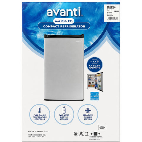 Wholesale-Avanti RM4436SS Compact Refrigerator 4.4 CF - Stainless Steel-Refrigerator-Electro Vision Inc