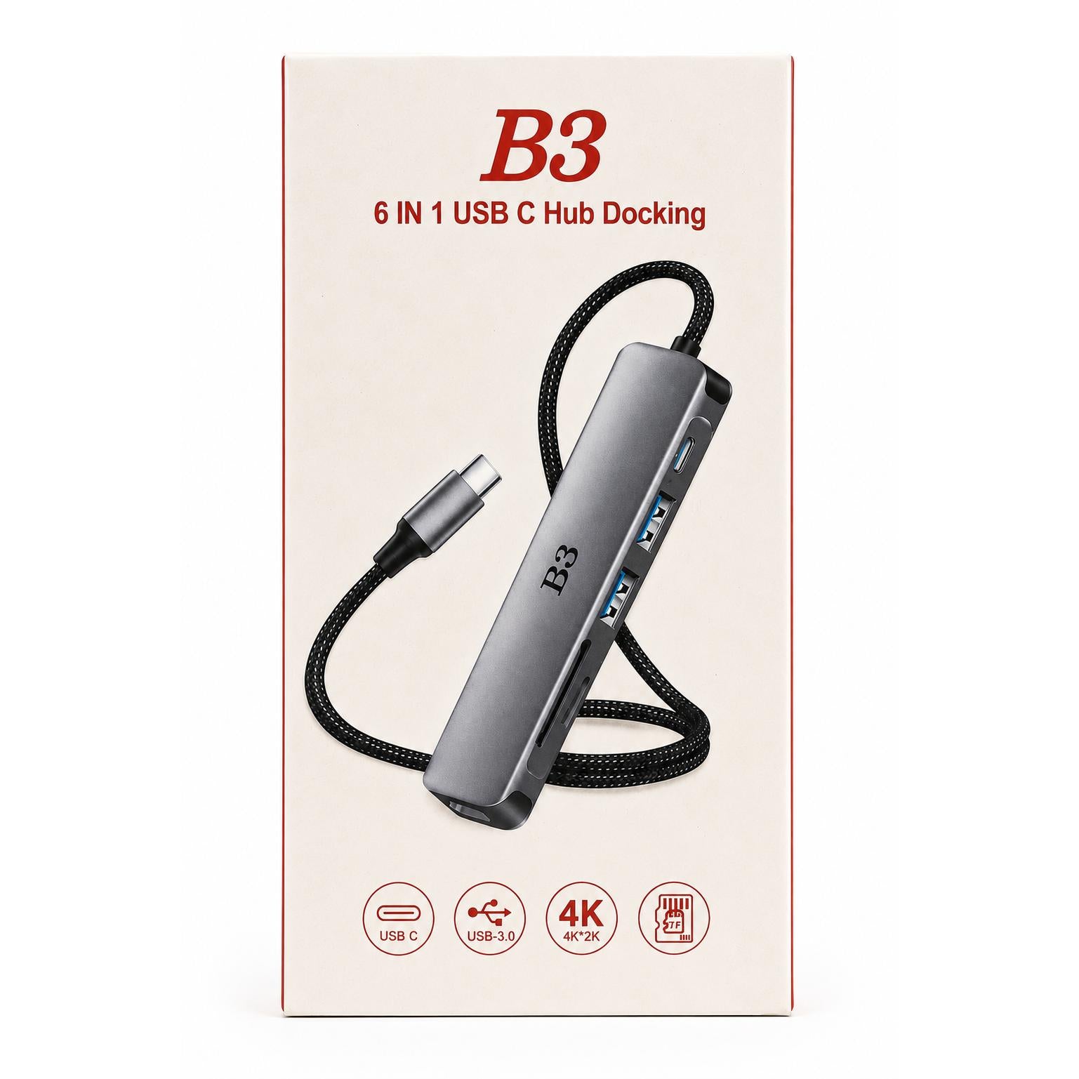 Wholesale-B3 USB-C Docking Hub 6 in 1-Docking Hub-Electro Vision Inc