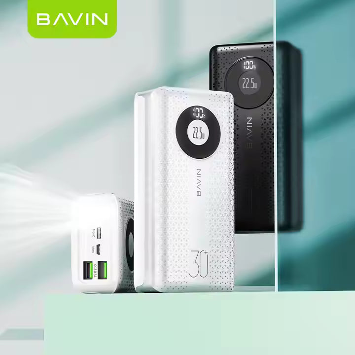 Wholesale-BAVIN PC058s 22.5W QC3.0 Portable Travel LED Light 30000MAH Power Bank-Power Adapter-Electro Vision Inc