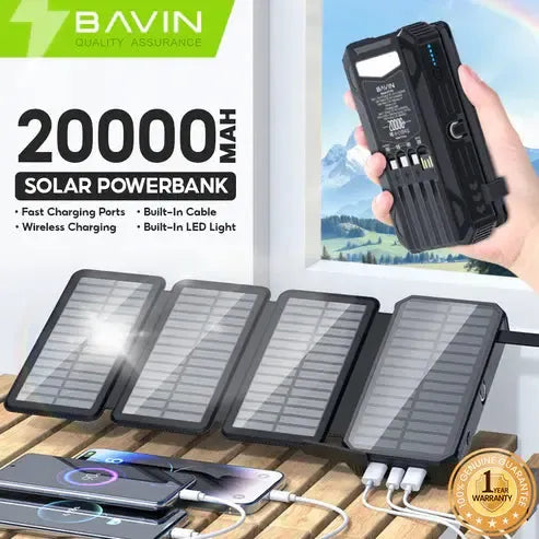 Wholesale-BAVIN Y-PC1119 20000mAh Solar Powerbank w/ Wireless Charging-Power Adapter & Charger Accessories-Electro Vision Inc