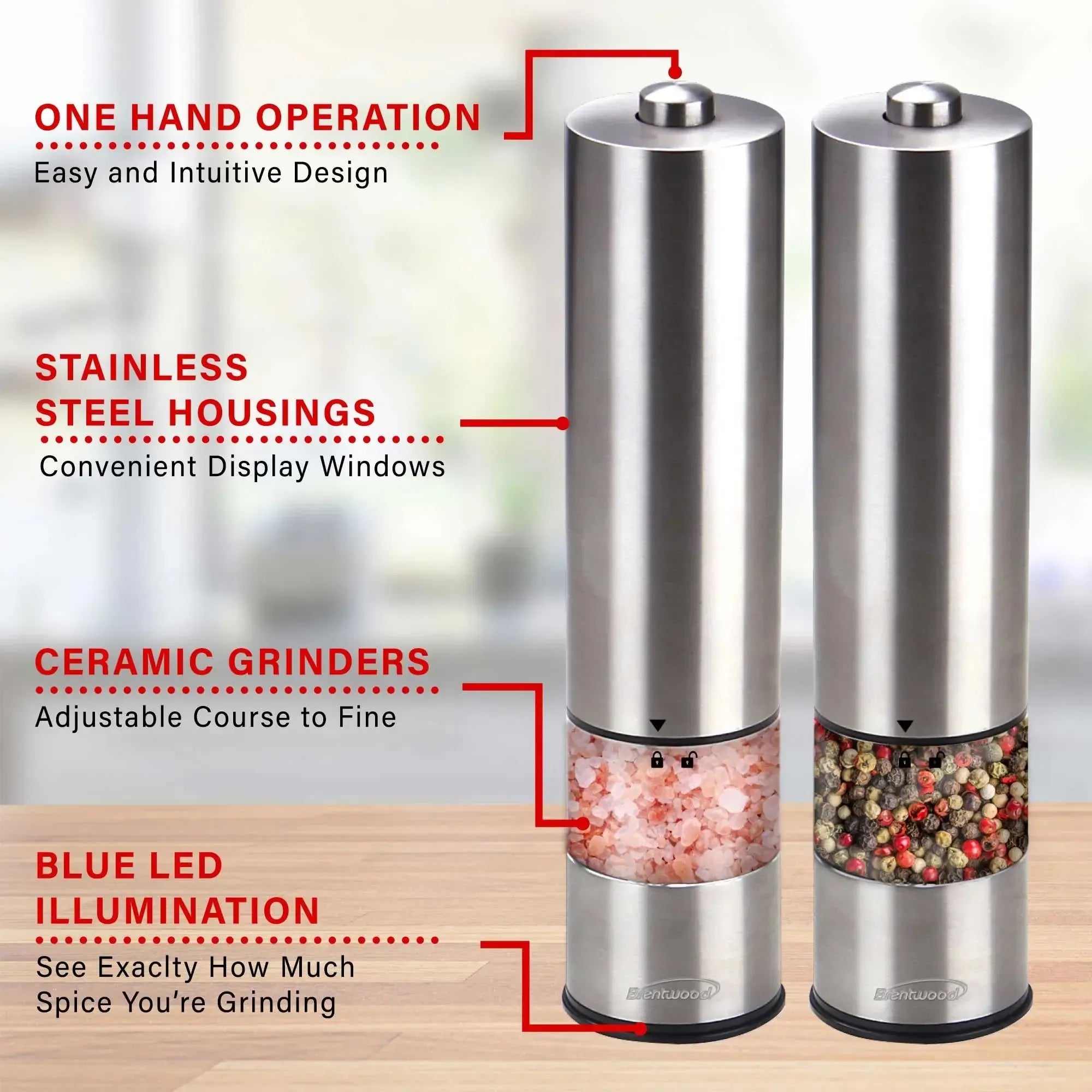 Wholesale-BRENTWOOD SG2321S SALT & PEPPER MILLS-Electro Vision Inc