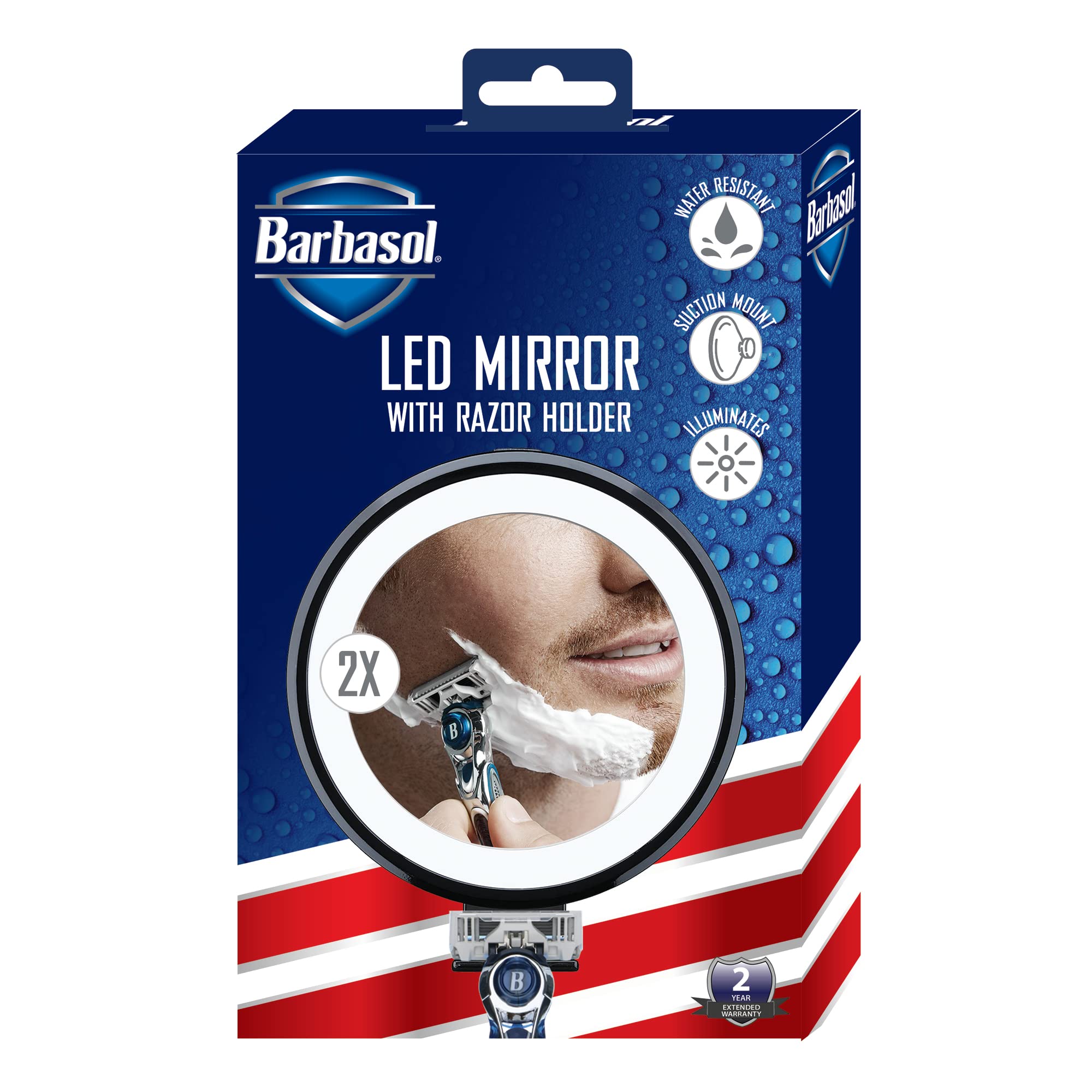 Wholesale-Barbasol CBG19501BLK 2x Magnification LED Mirror Suction Cup w Hook Holder-LED Mirror-Electro Vision Inc