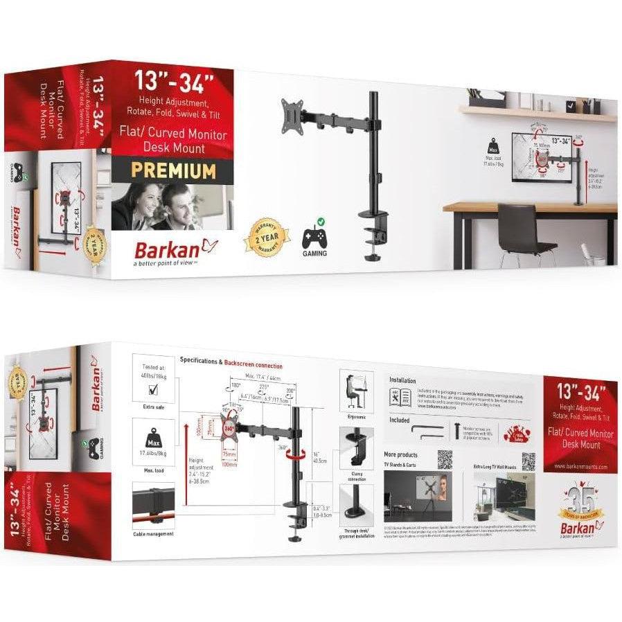 Wholesale-Barkan M121T - 13-27" Monitor Desk Mount - Black-Monitor Desk Mount-Electro Vision Inc