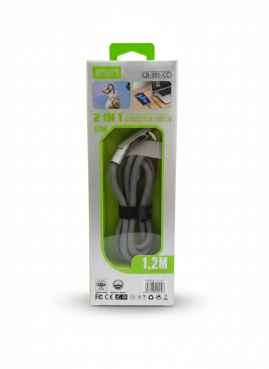 Wholesale-Bavin CB391CC Mobile Phone Lanyard and Fast Charging Data Cable 120W 2-in-1-Data Cable-Electro Vision Inc