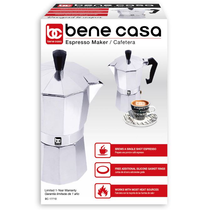 Wholesale-Bene Casa 17710 - 1 Cup Aluminum Espresso Maker-Pot Espresso-Electro Vision Inc